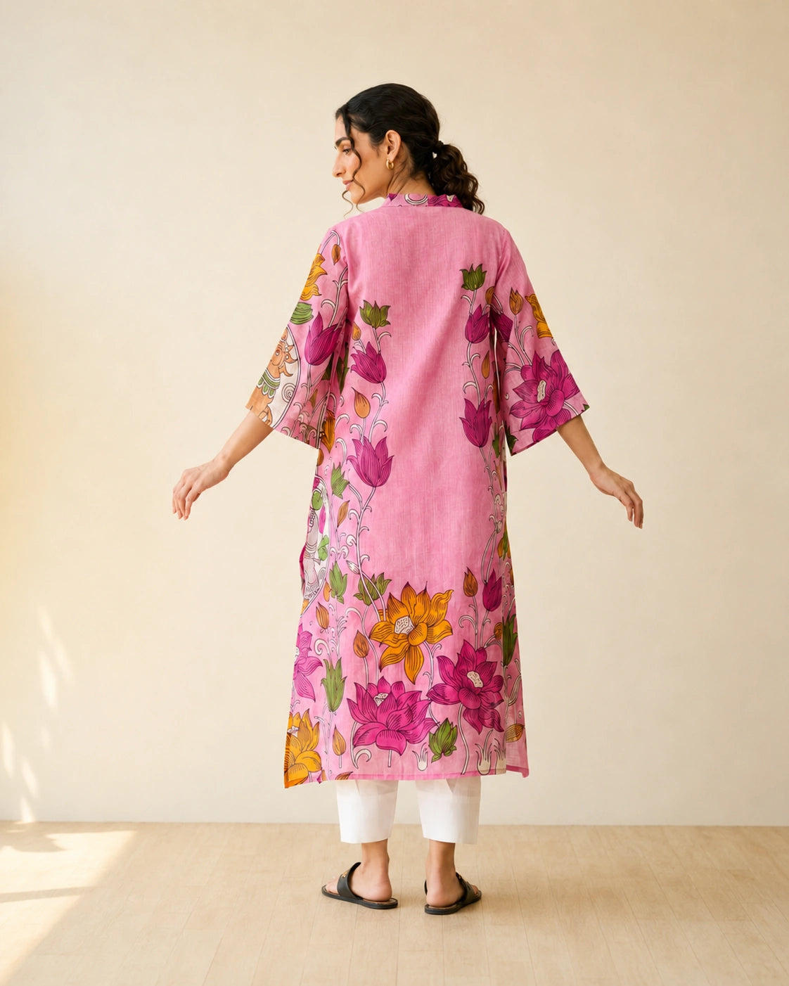 Vrindika Premium Cotton Printed Kurta Set with Pants – Pink Floral Ethnic Wear