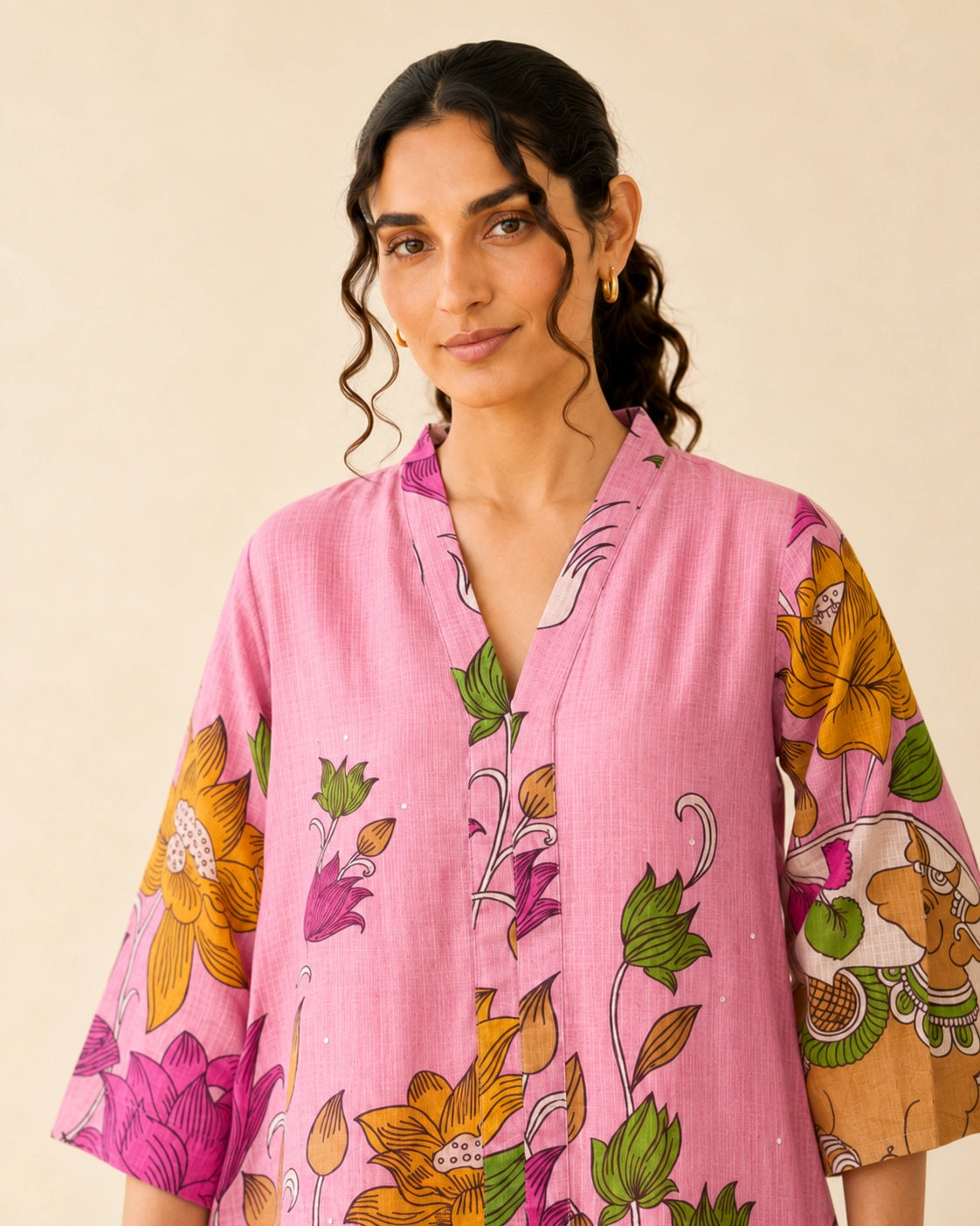 Vrindika Premium Cotton Printed Kurta Set with Pants – Pink Floral Ethnic Wear