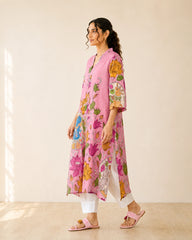 Vrindika Premium Cotton Printed Kurta Set with Pants – Pink Floral Ethnic Wear