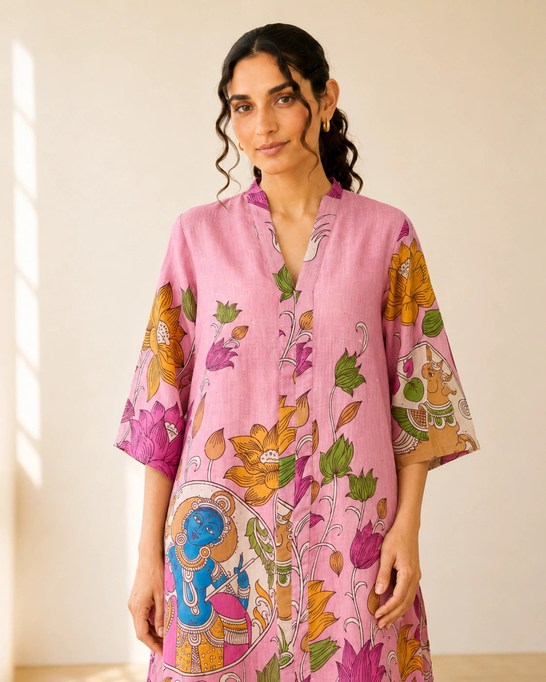 Vrindika Premium Cotton Printed Kurta Set with Pants – Pink Floral Ethnic Wear