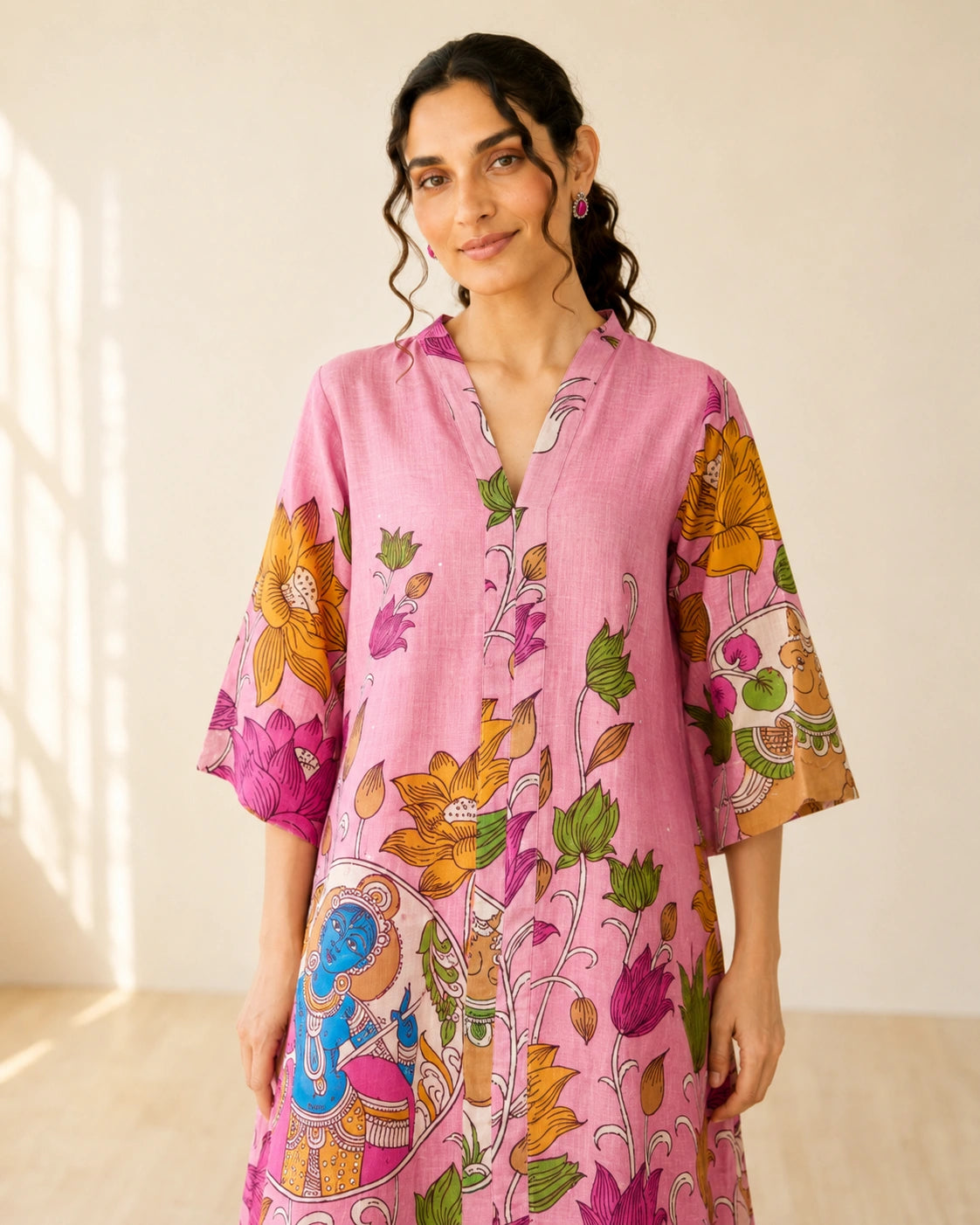 Vrindika Premium Cotton Printed Kurta Set with Pants – Pink Floral Ethnic Wear
