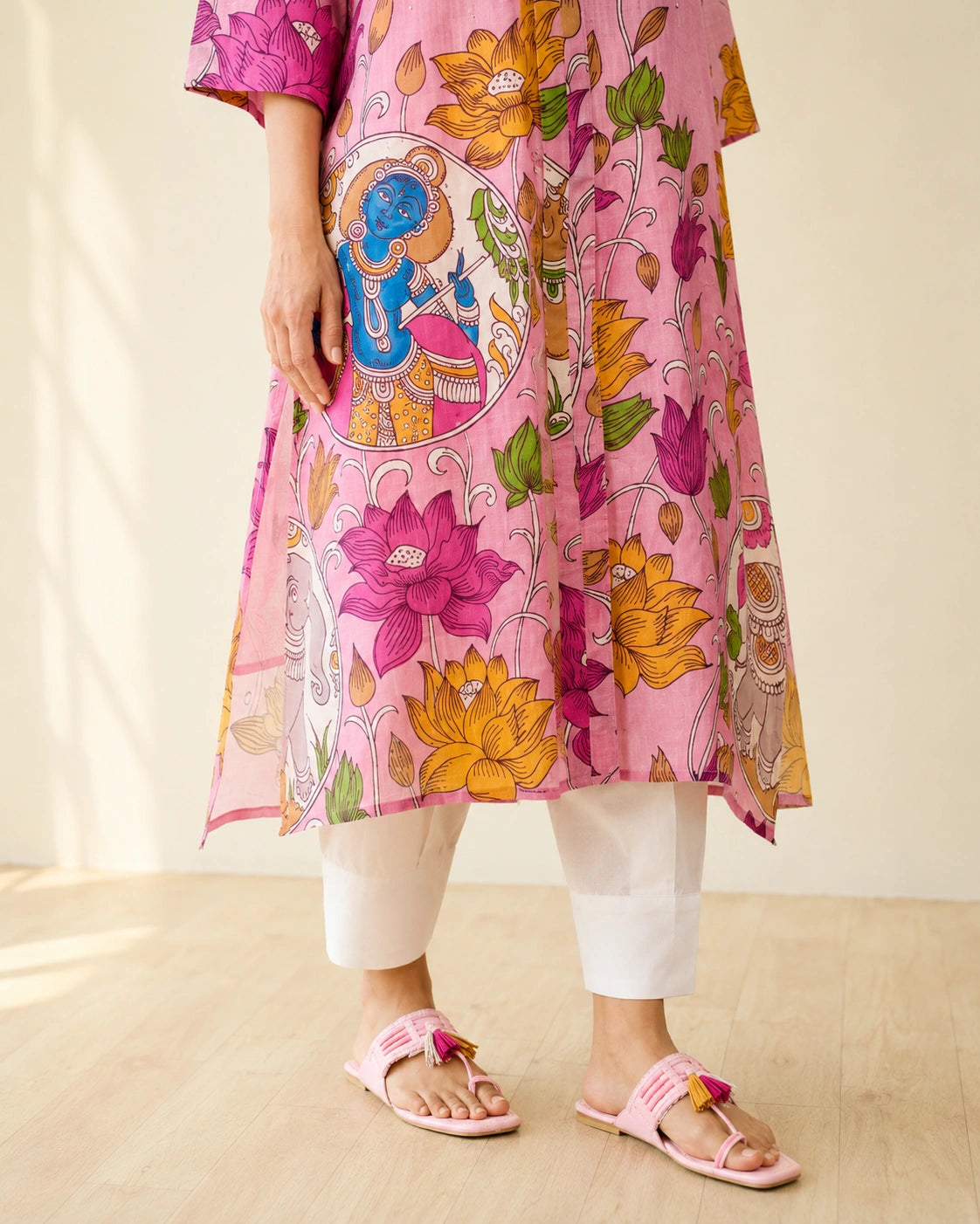 Vrindika Premium Cotton Printed Kurta Set with Pants – Pink Floral Ethnic Wear