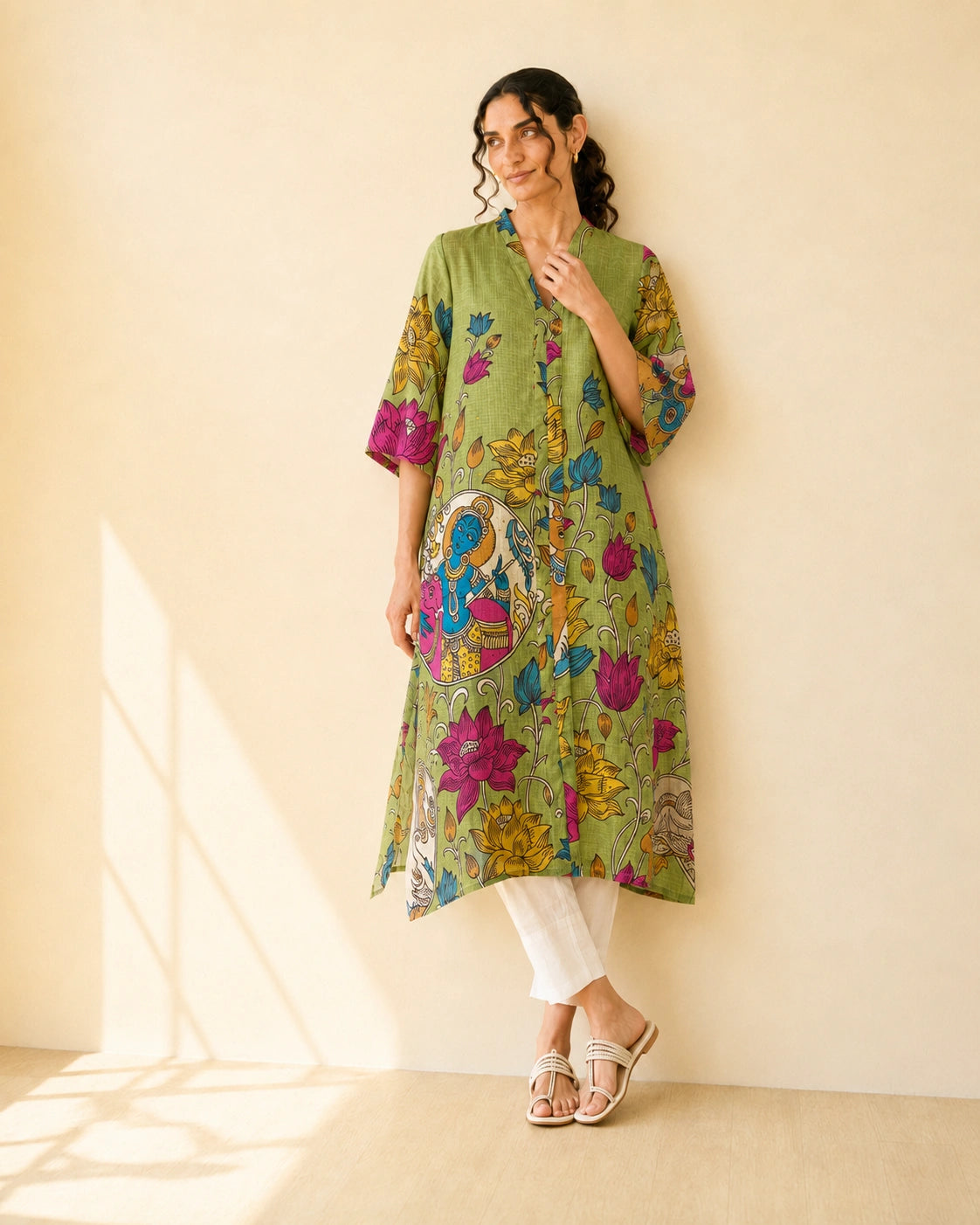 Vrindika Premium Cotton Printed Kurta Set with Pants – Pista Green Floral Ethnic Wear