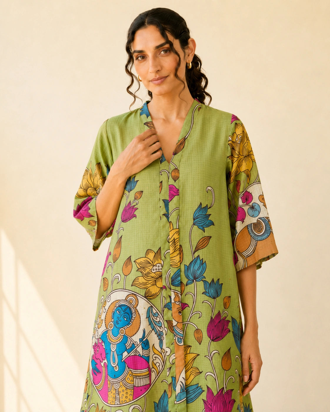 Vrindika Premium Cotton Printed Kurta Set with Pants – Pista Green Floral Ethnic Wear