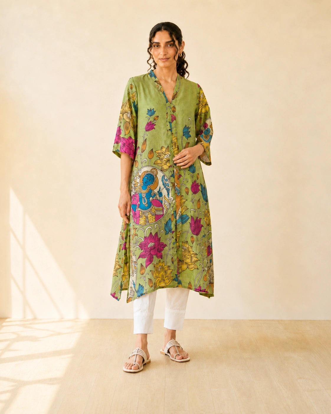 Vrindika Premium Cotton Printed Kurta Set with Pants – Pista Green Floral Ethnic Wear