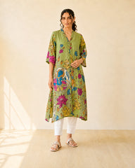 Vrindika Premium Cotton Printed Kurta Set with Pants – Pista Green Floral Ethnic Wear