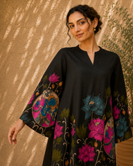 Vrindika Premium Cotton Printed Co-ord Set – Black Floral Ethnic Wear