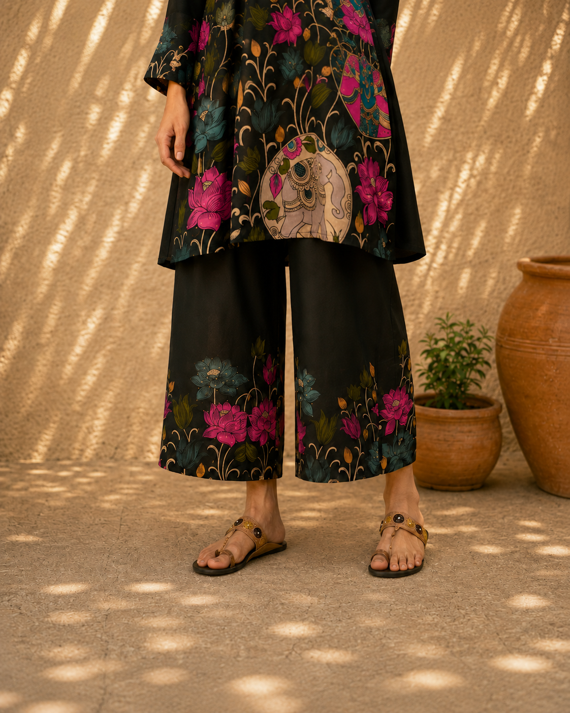 Vrindika Premium Cotton Printed Co-ord Set – Black Floral Ethnic Wear