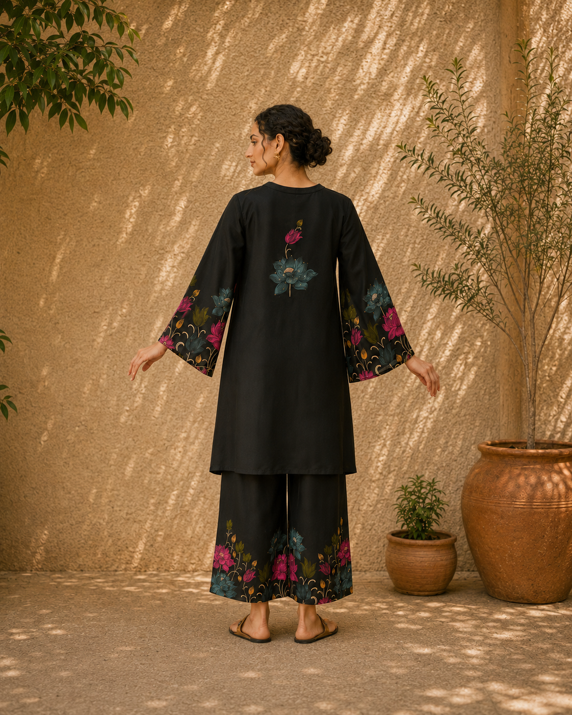 Vrindika Premium Cotton Printed Co-ord Set – Black Floral Ethnic Wear