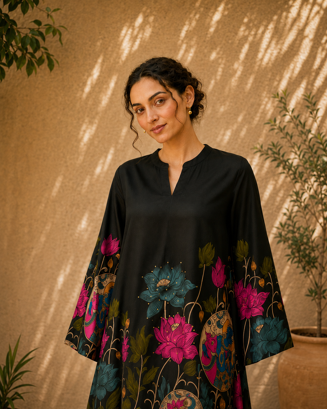 Vrindika Premium Cotton Printed Co-ord Set – Black Floral Ethnic Wear