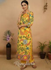 Sunshine Bloom Printed Floral Yellow Cotton Kurta for Women – Ethnic Elegance with Modern Charm