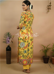 Sunshine Bloom Printed Floral Yellow Cotton Kurta for Women – Ethnic Elegance with Modern Charm