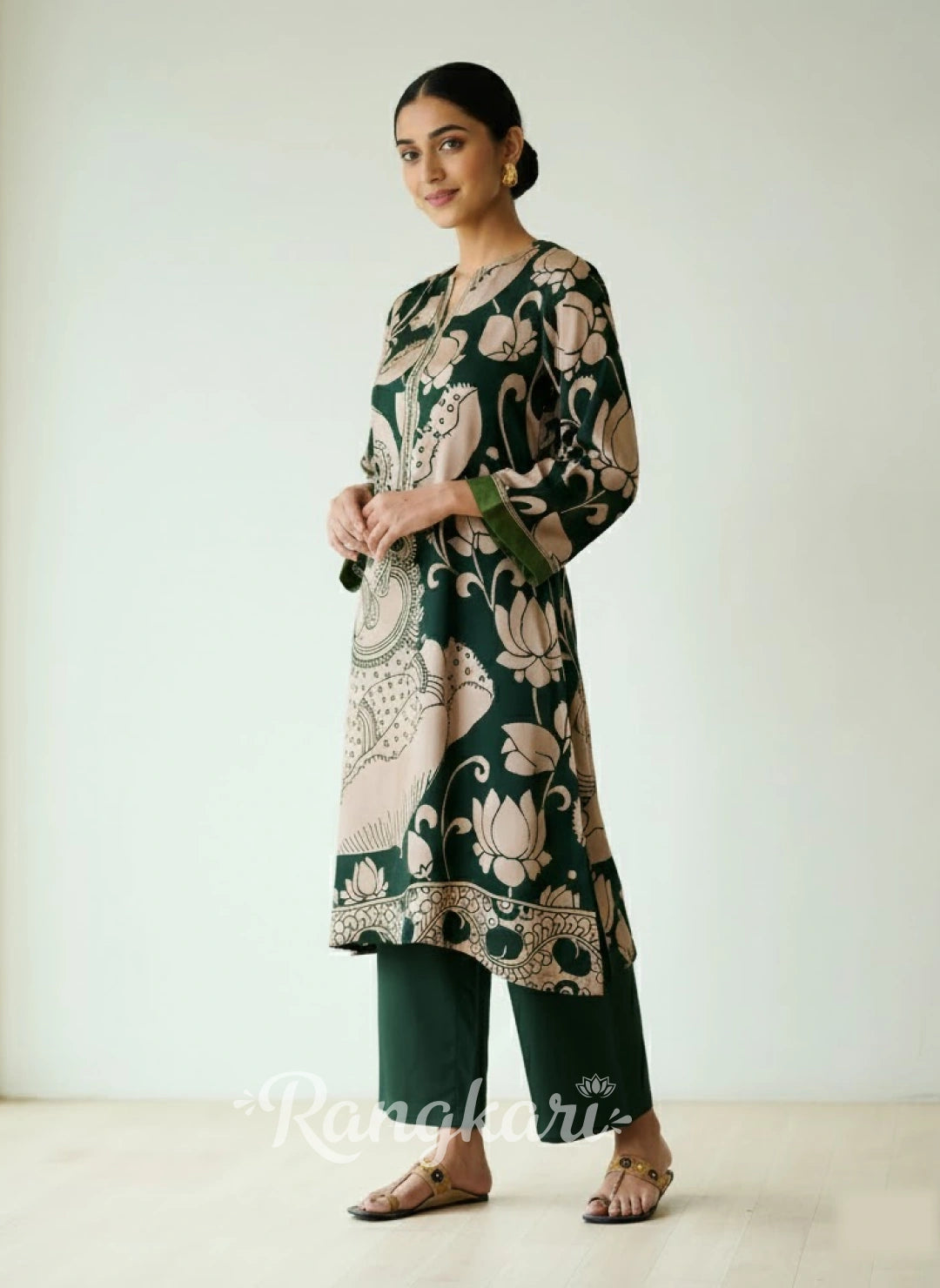 Green Kalamkari Print Kurta Set with Mukaish Embroidery - Ethnic Wear for Women