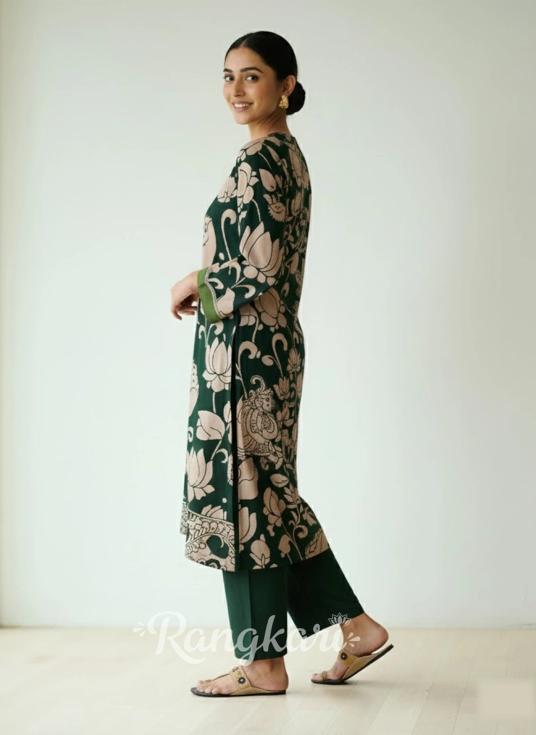 Green Kalamkari Print Kurta Set with Mukaish Embroidery - Ethnic Wear for Women