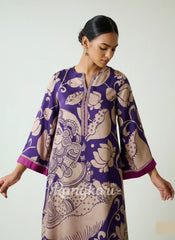 Violet Kalamkari Print Kurta Set with Embroidery - Traditional Ethnic Wear for Women