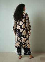 Black & Beige Kalamkari Kurta Set with Embroidery - Modern Ethnic Wear for Women