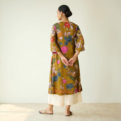 Chitra Kalamkari Print Kurta & Relaxed Churidar Pants Set (Mustard Yellow & Multi-Colored)