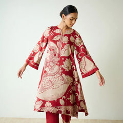 Rust Kalamkari Print Kurta Set with Embroidery - Ethnic Wear for Women