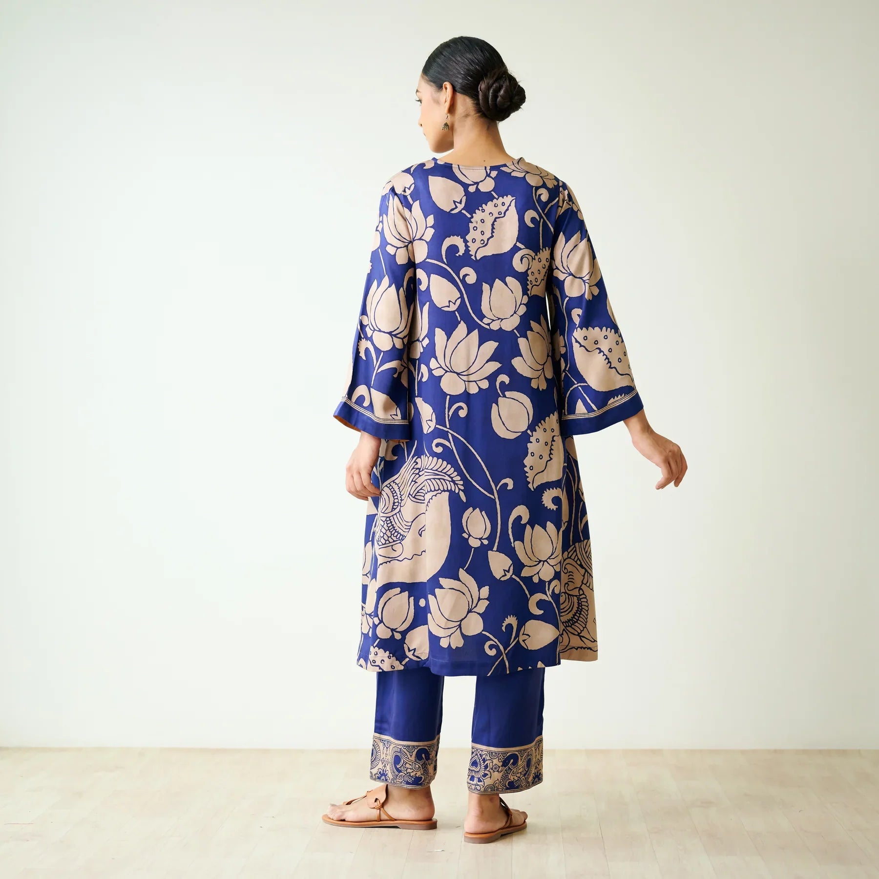 Royal Blue Kurta Set with Embroidery and Kalamkari Print