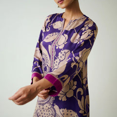 Violet Kalamkari Print Kurta Set with Embroidery - Traditional Ethnic Wear for Women