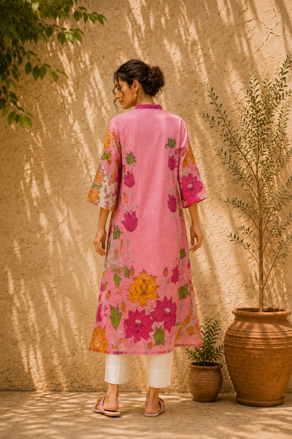 Vrindika Premium Cotton Printed Kurta Set with Pants – Pink Floral Ethnic Wear