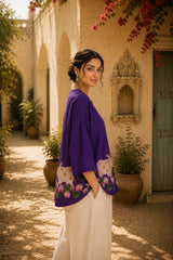 Surbhi Kalamkari Oversized Cotton Shirt for Women – Violet