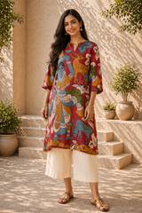 Chitra Kalamkari Print Kurta & Relaxed Pants Set (Rust & Multi-Colored)