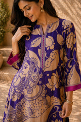 Violet Kalamkari Print Kurta Set with Embroidery - Traditional Ethnic Wear for Women