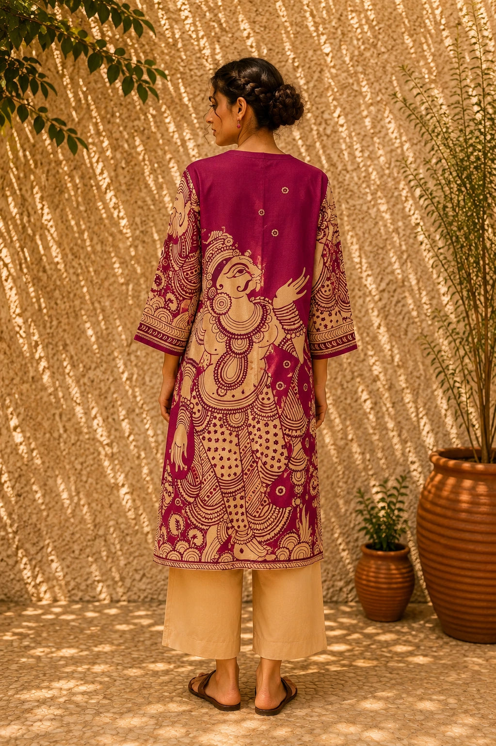 Taal Premium Cotton Kurta Set with Pants – Magenta Artistic Ethnic Wear