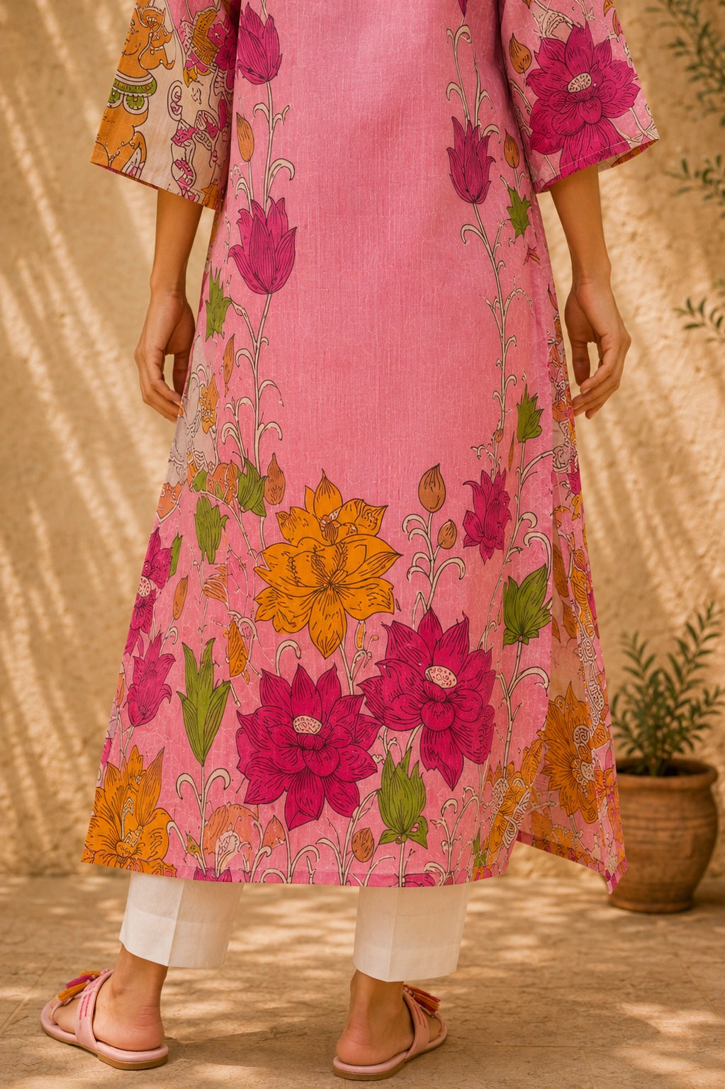 Vrindika Premium Cotton Printed Kurta Set with Pants – Pink Floral Ethnic Wear