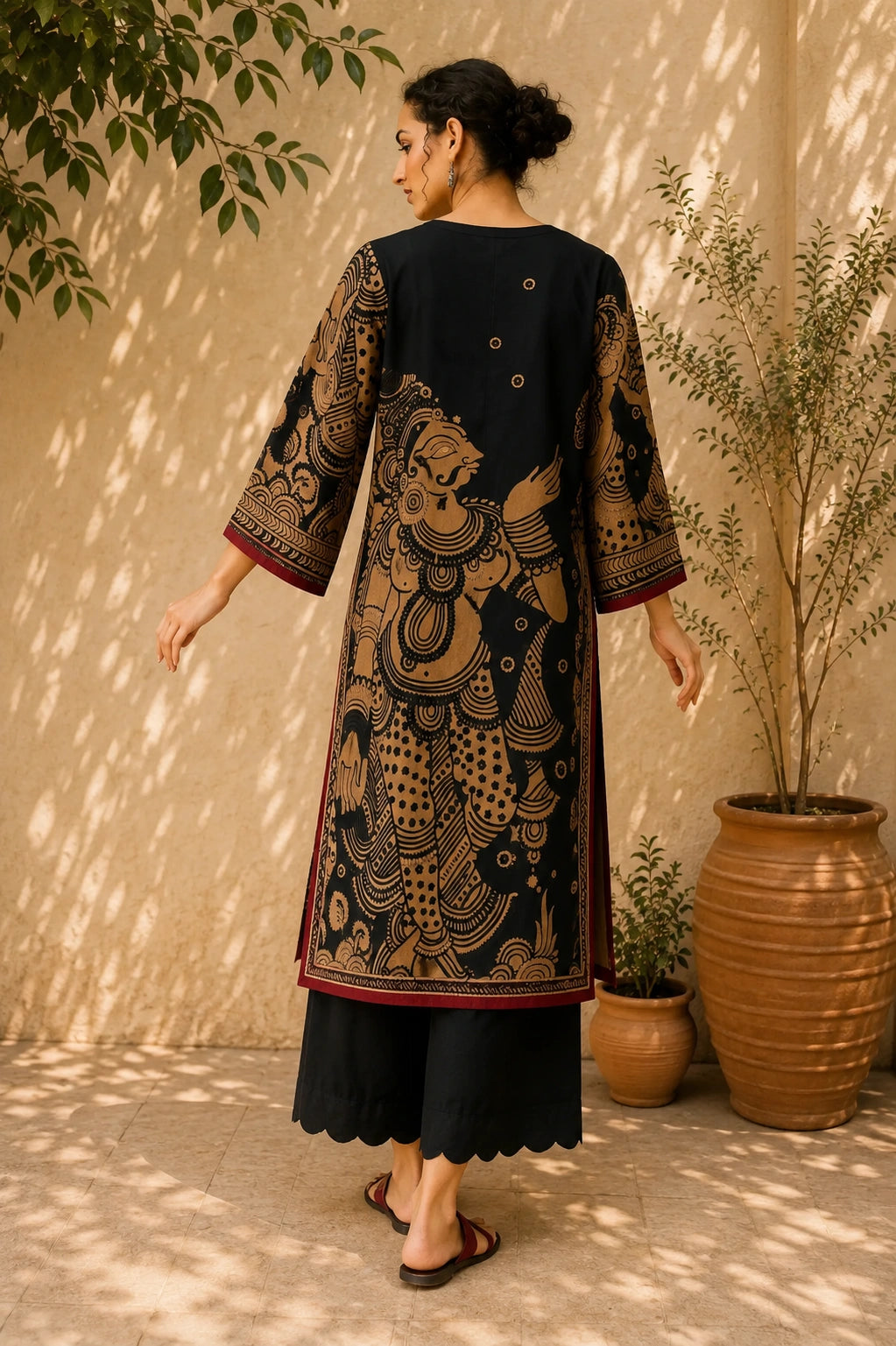 Taal Premium Cotton Kurta Set with Pants – Charcoal Artistic Ethnic Wear