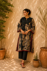 Taal Premium Cotton Kurta Set with Pants – Charcoal Artistic Ethnic Wear