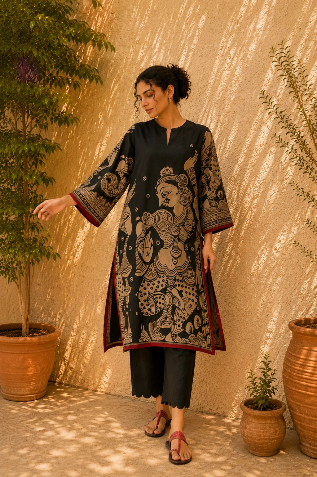 Taal Premium Cotton Kurta Set with Pants – Charcoal Artistic Ethnic Wear