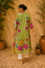 Vrindika Premium Cotton Printed Kurta Set with Pants – Pista Green Floral Ethnic Wear