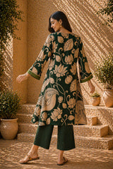 Green Kalamkari Print Kurta Set with Mukaish Embroidery - Ethnic Wear for Women