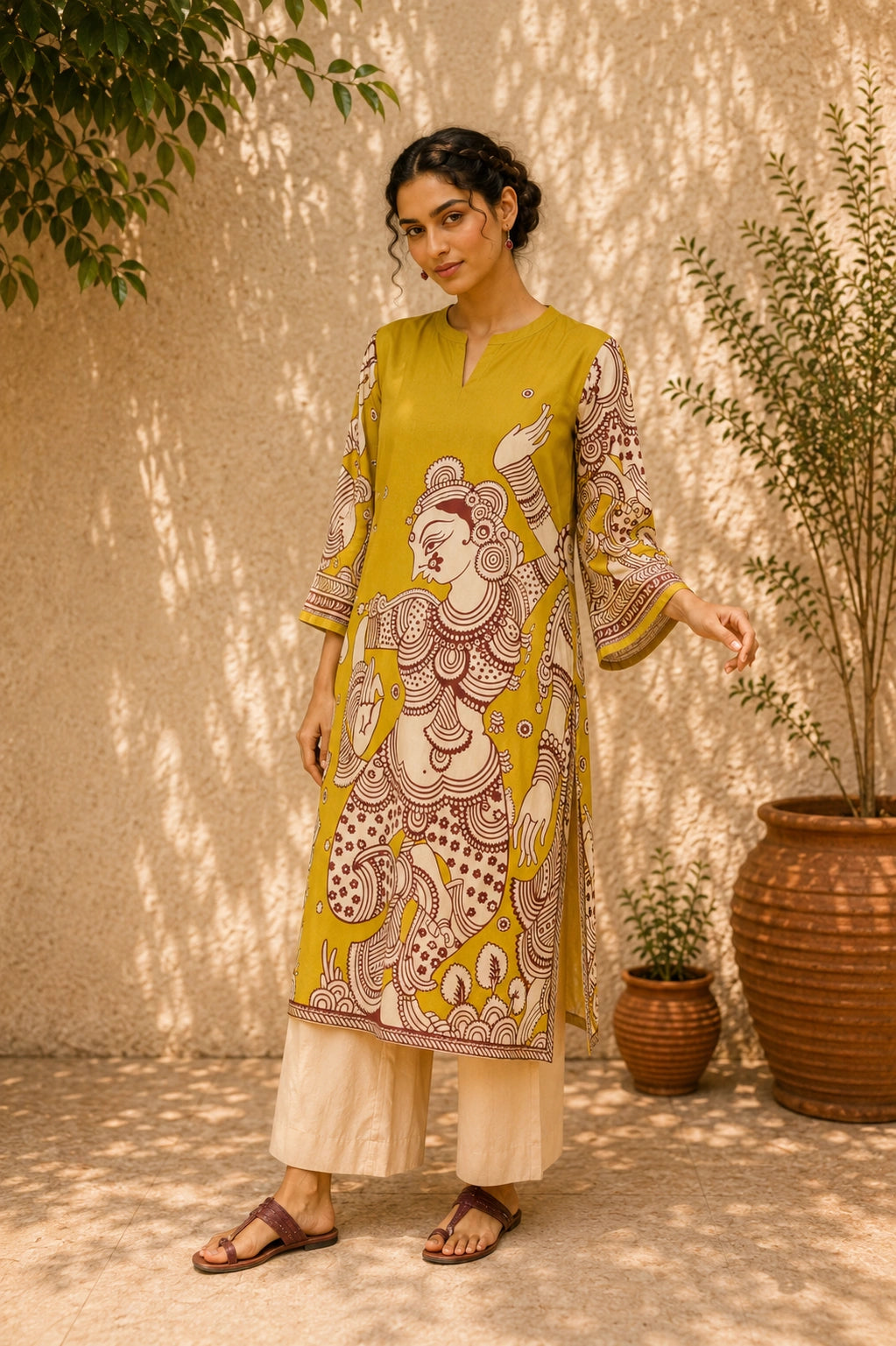 Taal Premium Cotton Kurta Set with Pants – Mustard Yellow Artistic Ethnic Wear