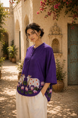 Surbhi Kalamkari Oversized Cotton Shirt for Women – Violet