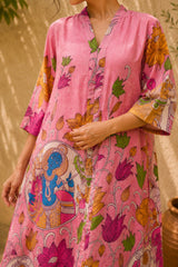 Vrindika Premium Cotton Printed Kurta Set with Pants – Pink Floral Ethnic Wear