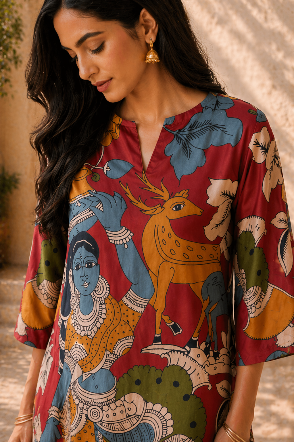 Chitra Kalamkari Print Kurta & Relaxed Pants Set (Rust & Multi-Colored)