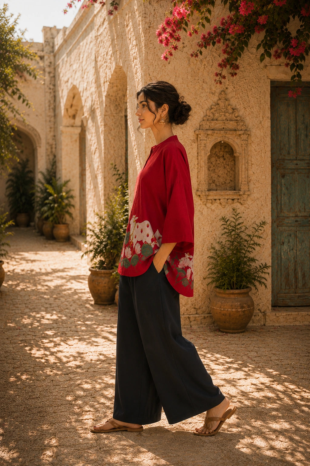 Surbhi Kalamkari Oversized Cotton Shirt for Women – Blood Red